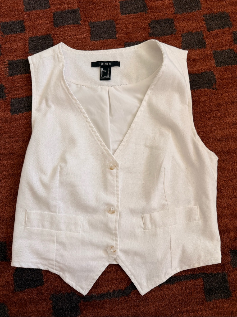 Forever 21 White Button-Front Sleeveless Vest